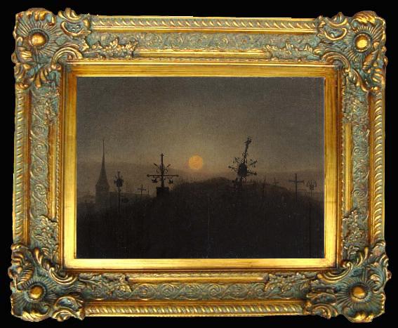 framed  Carl Gustav Carus Cemetery in the Moonlight, Ta012-2